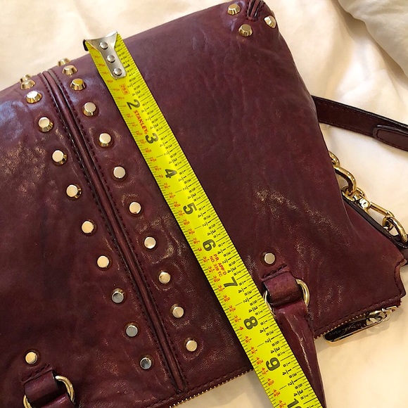 MICHAEL KORS Wine Red Leather Hardware Studded Briefcase Crossbody Shoulder Bag - Picture 8 of 14